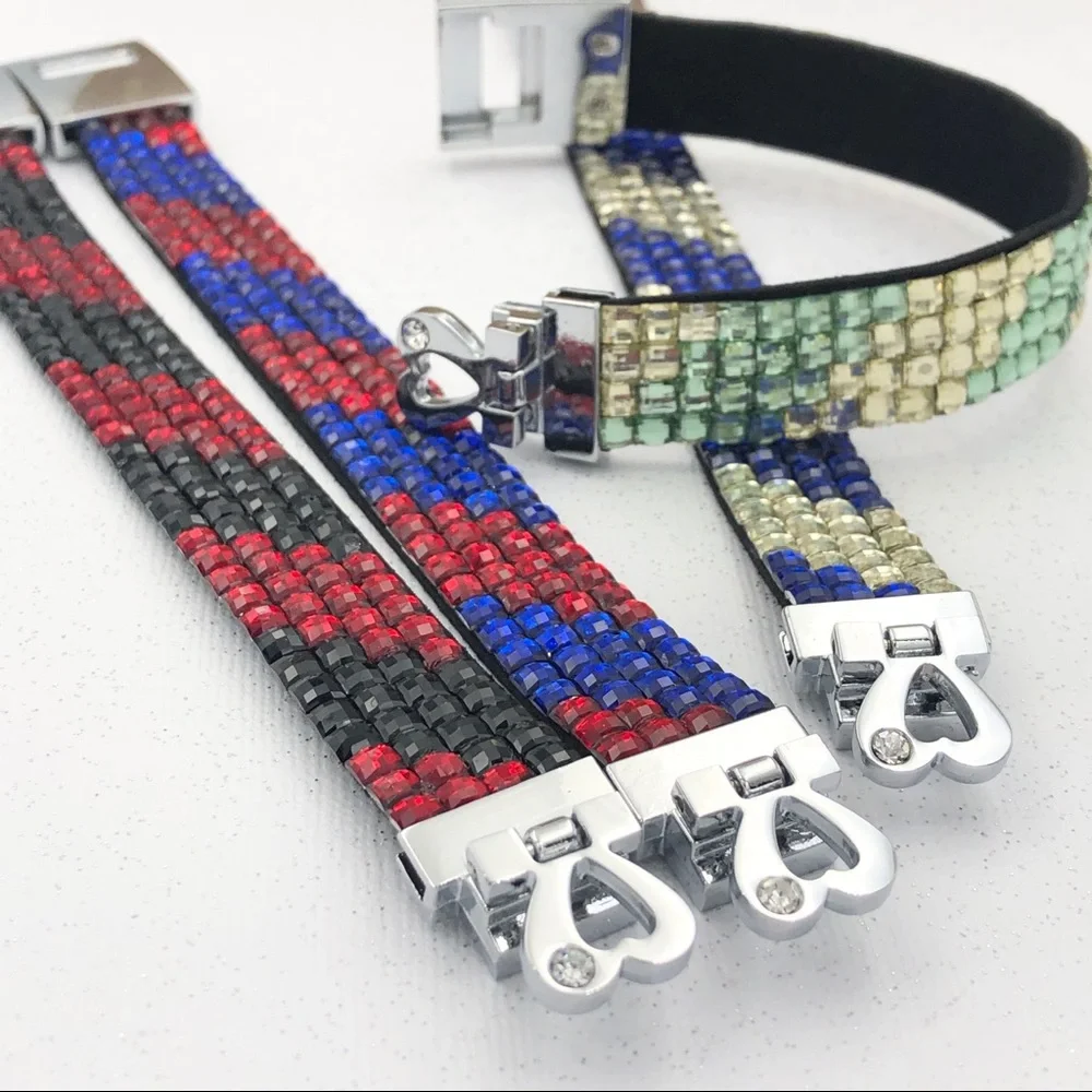 🌼 Team Colors Bling Strap Wrap Gem Bracelet - Red Blue Black Clear Combo